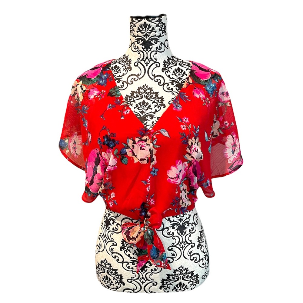Express Floral Chiffon Tie Front Crop Top